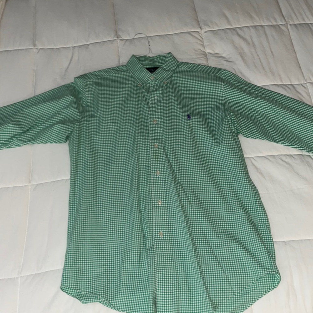 Men’s Ralph Lauren polo green and white button up size 15/M